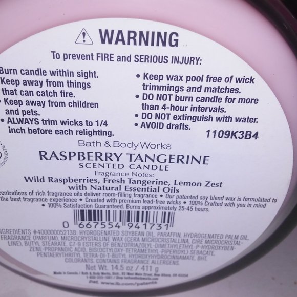 Set of 3 Bath & Body Works Scented Candle 3 Wick Raspberry Tangerine 14.5oz Each - Picture 5 of 5